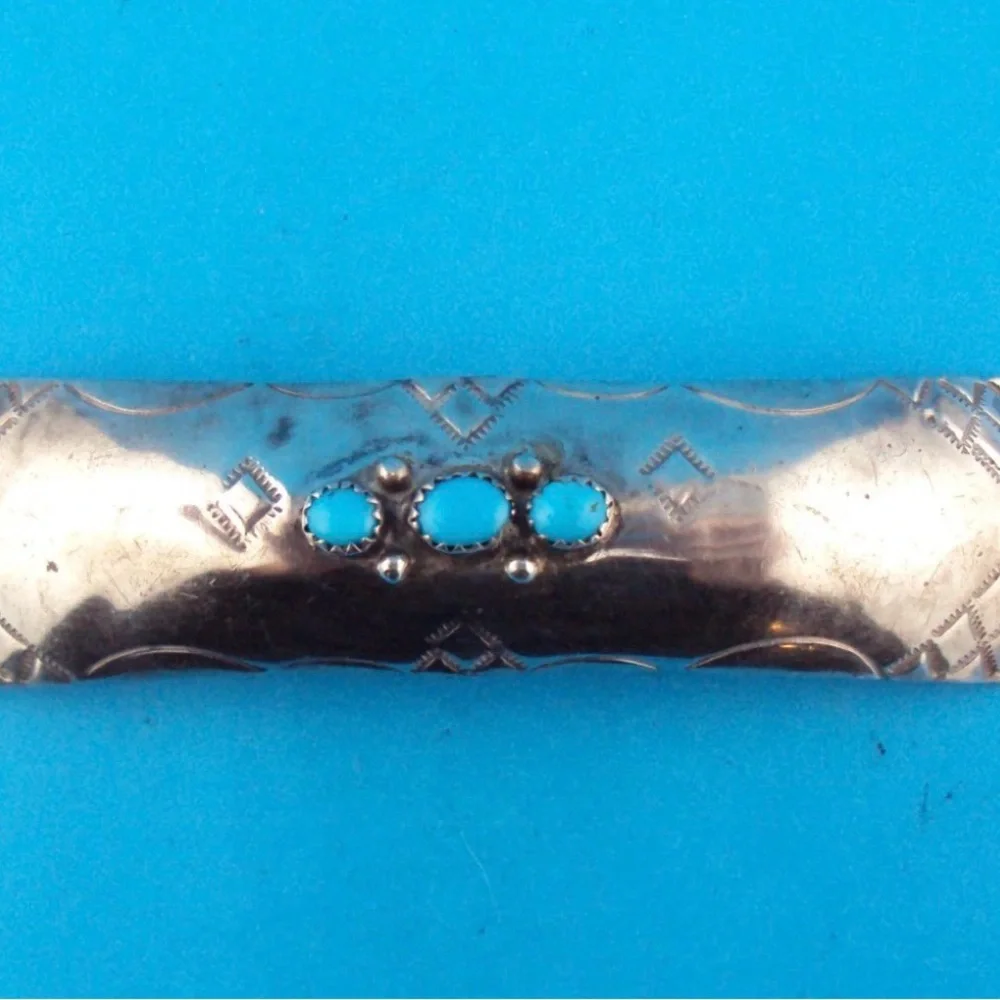 Native American Made Vintage Silver and Turquoise Hair Barrette💘
